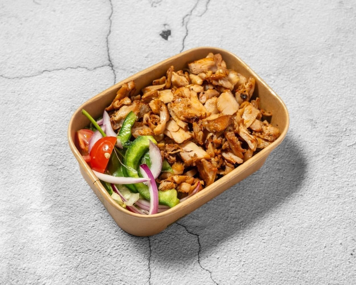 Meat container with salad, ready to go
